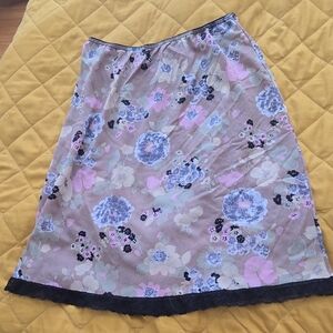 Vintage Slip Floral Skirt with Lace Trim